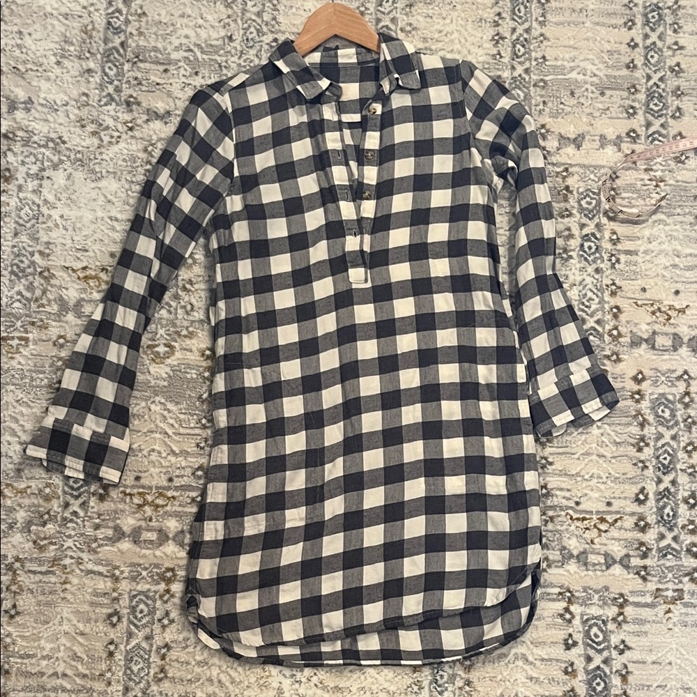 Marine Layer Black and White Plaid Button Down Shirt Dress